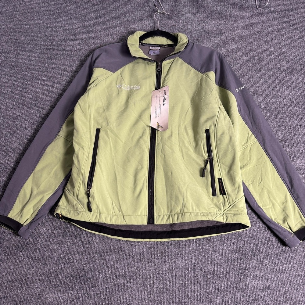 Columbia Titanium Softshell Jacket Womens Medium Green Grey Full Zip Fleece Line